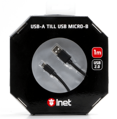 Inet microUSB-kabel Svart Tygsladd 1 m - Sveavägen