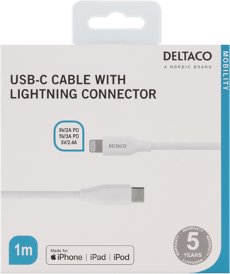 DELTACO USB-C till Lightning Vit 1 m