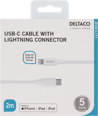 DELTACO USB-C till Lightning Vit 2 m