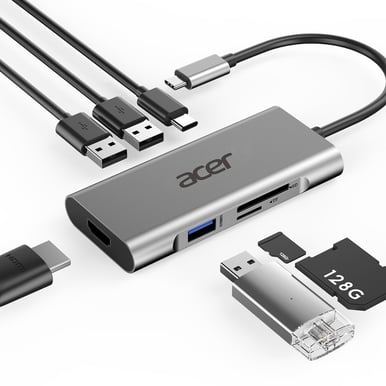 Acer USB-C Dockningsstation 60 W PD 7 portar Silver