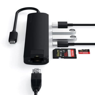 Satechi USB-C Dockningsstation Slim 7 portar 60 W Svart