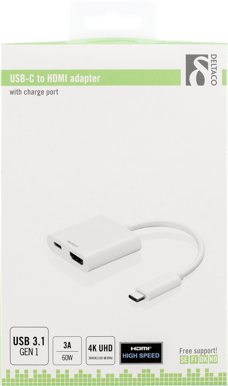 DELTACO Adapter USB-C ha till HDMI ho 60W Vit