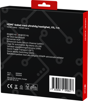 Inet HDMI-kabel 2.1 Vit 1 m