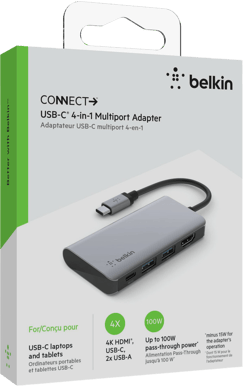 Belkin USB-C Dockningsstation 100 W PD 4 portar Grå