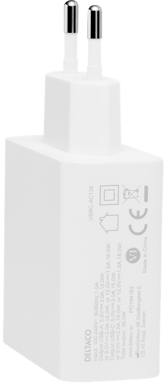 DELTACO väggladdare PD 1x USB-A, 1x USB-C, PD, 36 W, vit