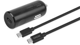 DELTACO Billadare 1x USB-C, 20 W, Ink 1m kabel , svart