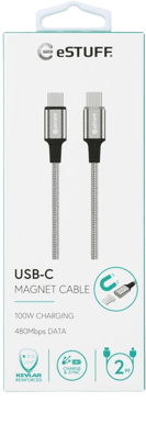 eSTUFF Magnetisk USB-C-> USB-C USB 2.0 100W, 2m Grå