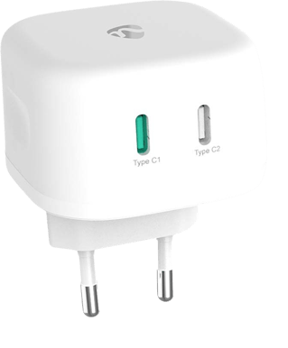 Nedis Väggladdare GaN 2x USB-C 45W