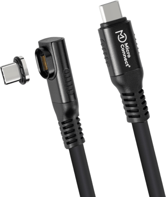 MicroConnect Vinklad USB4 vätskesilikonkabel med magnet, 40Gbps, 240W, 8K, 1m, svart