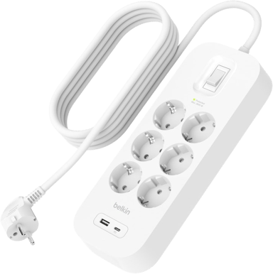 Belkin Överspänningsskydd 6 kontakter + 2 USB portar