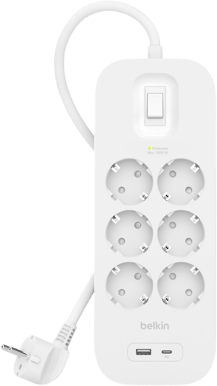 Belkin Överspänningsskydd 6 kontakter + 2 USB portar