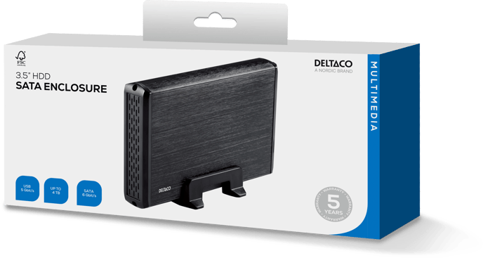 DELTACO HD kabinett 3.5" SATA 6Gb/s till USB 3.0 Aluminium Svart