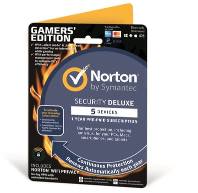 Norton Security Deluxe + WiFi Privacy 1 år 5 enheter - Gaming Edition