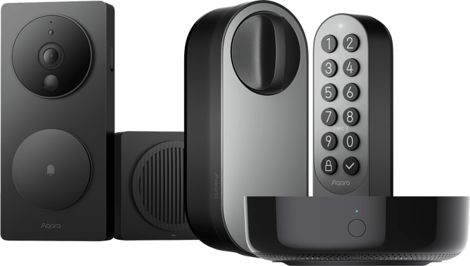 Aqara Smart Lock U200 Svart + Smart Video Doorbell G4 + Hub M200