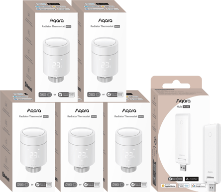 Aqara Radiator Thermostat W600 5-pack + Aqara Hub M100