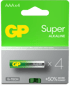 GP Super Alkaline Battery, Size AAA, 24A/LR03, 1.5V, 4-pack