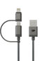 GP 2-in-1 USB-A till Lightning/Micro-USB-kabel (MFi) Grå 15 cm