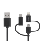 DELTACO 3-i-1 USB-C/Lightning/Micro-USB-kabel Svart 2 m
