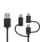 DELTACO 3-i-1 USB-C/Lightning/Micro-USB-kabel Svart 1 m