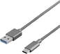 USB 3.1 kabel C-A ha Grå Tygsladd 1m