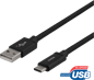 DELTACO USB 2.0-kabel C-A Flätad Svart 2 m