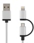 Lightning/microUSB-kabel (MFI) Silver Tygsladd 2m